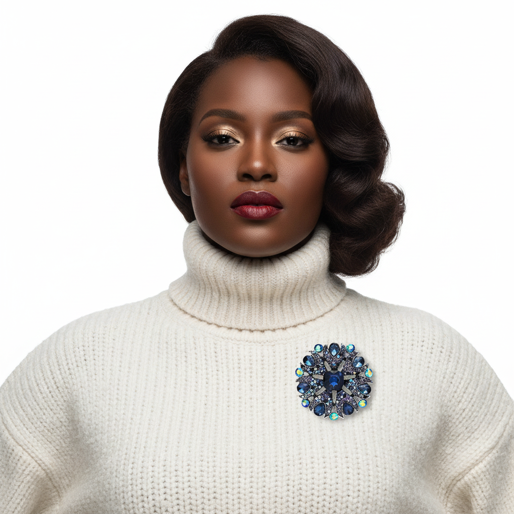 Blue Crystal Brooch – Knit Sweater