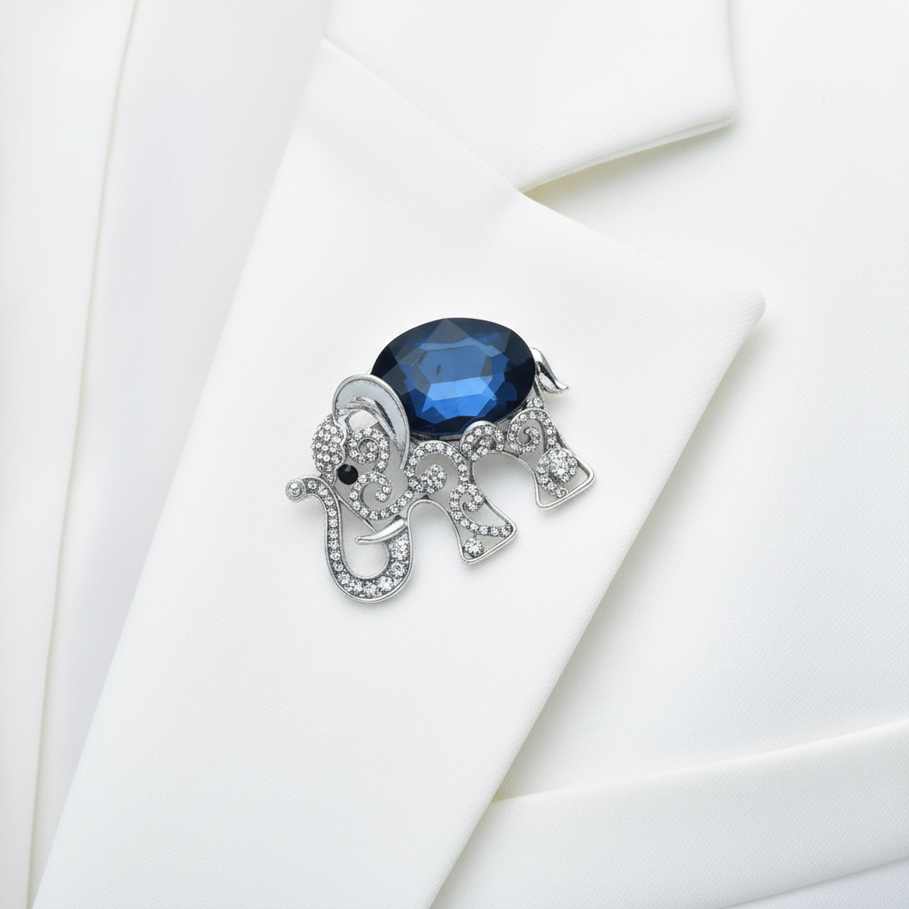 Blue Elephant Brooch Front