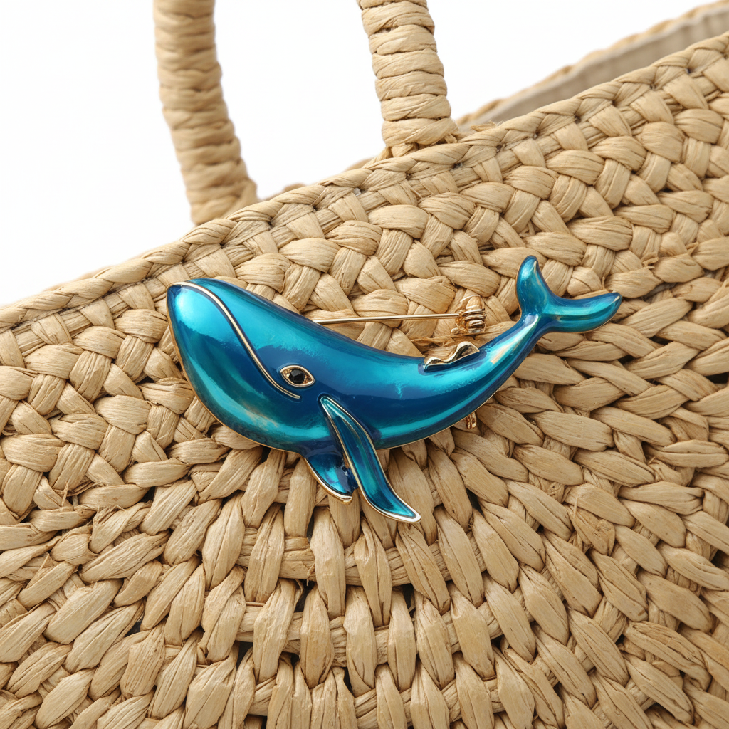 Blue Enamel Whale Brooch – Beach Bag Styling