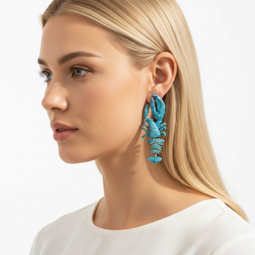 Blue Lobster Earrings Side
