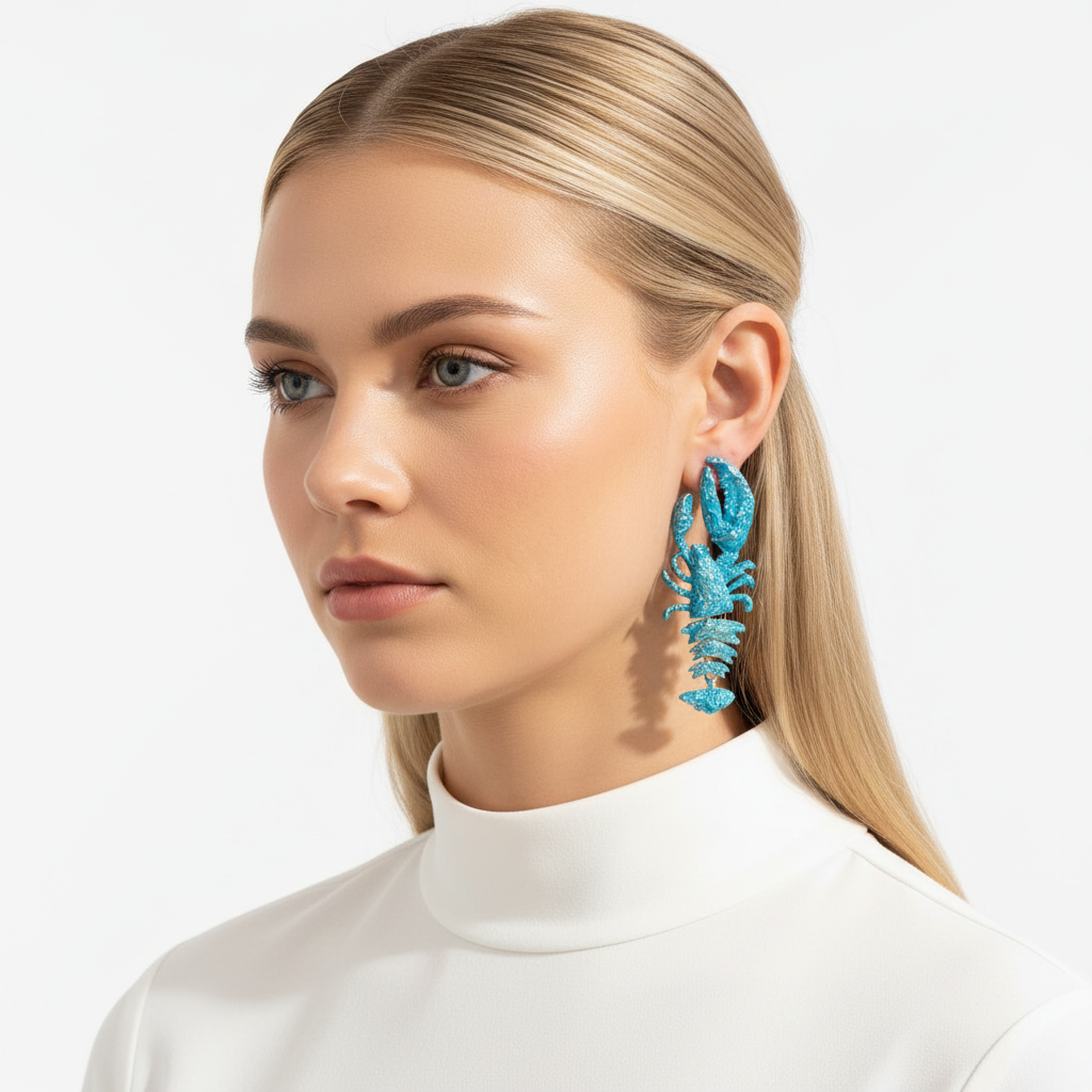 Blue Lobster Earrings Three-Quarter