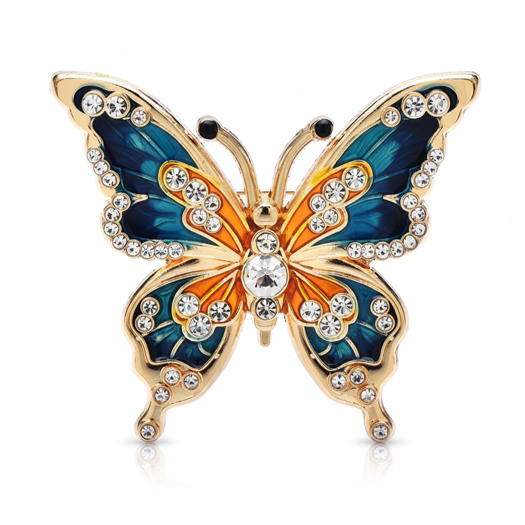 Blue orange butterfly brooch