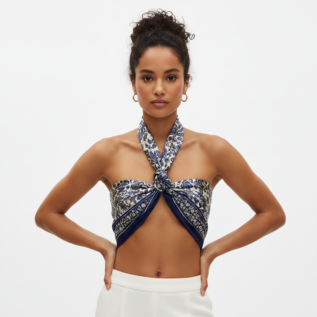 Blue Paisley Scarf as Top – Front