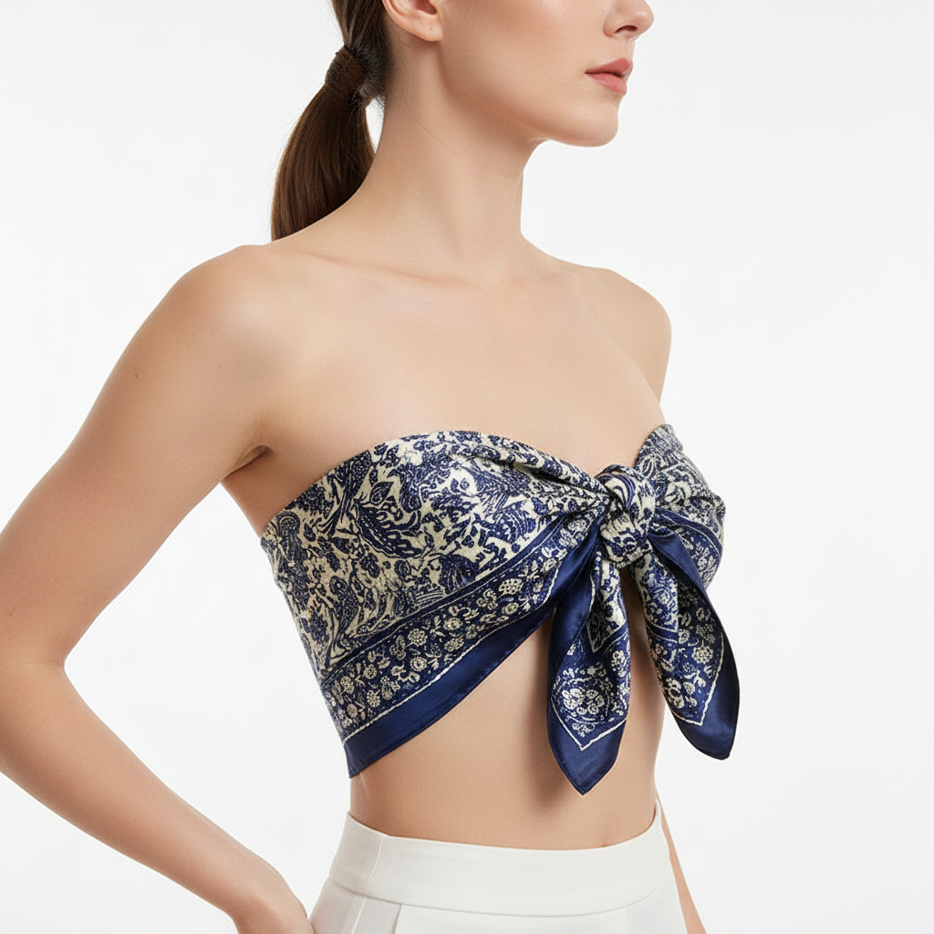 Blue Paisley Scarf as Top – Side
