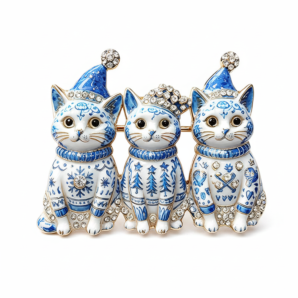 Blue Porcelain Cat Brooch – Detail Product Shot