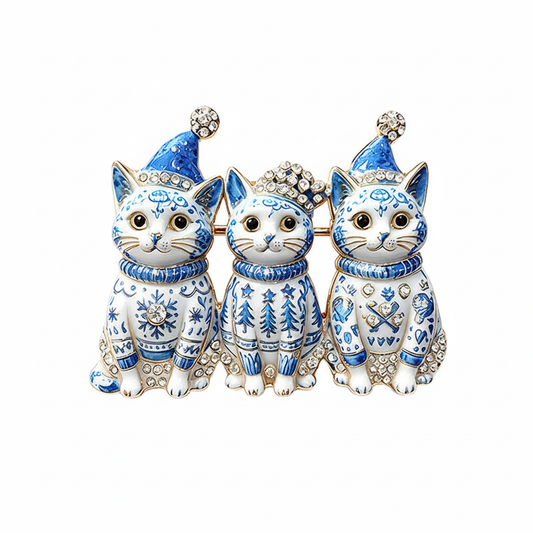 Blue Porcelain Cat Brooch – Front Product Shot