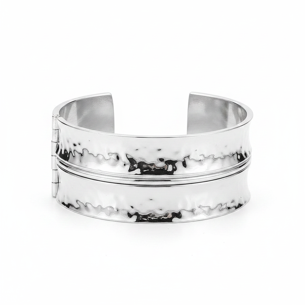 Bold Wide Hammered Silver Bangle — side product shot