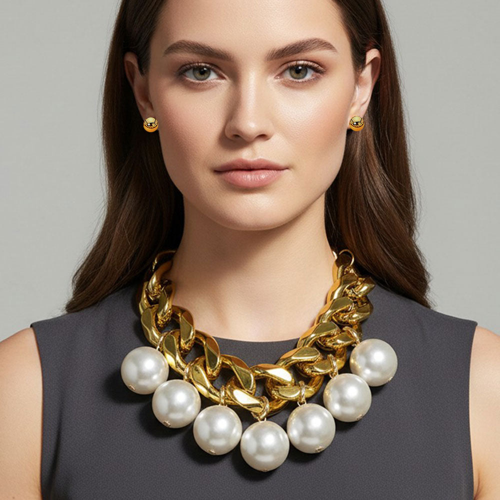 Bold Chunky Pearl Drop Chain Necklace Statement Jewelry for Women