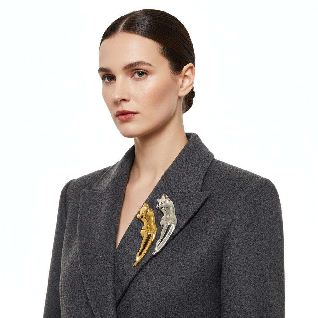 Both brooches on wool coat