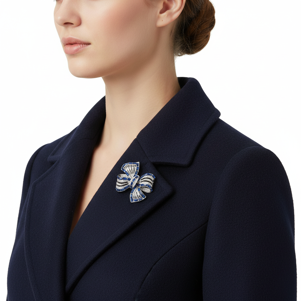Bow Brooch on Navy Coat
