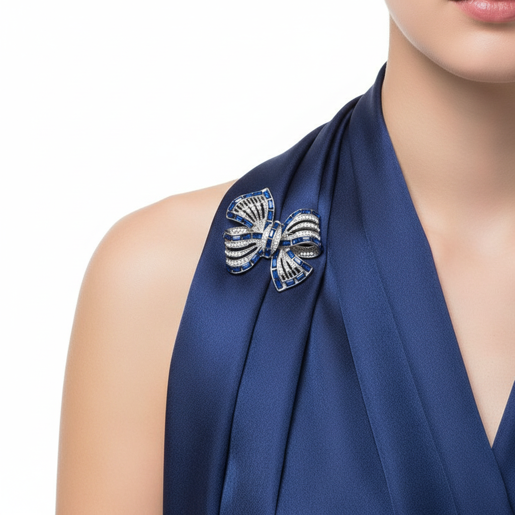 Bow Brooch on Silk Scarf