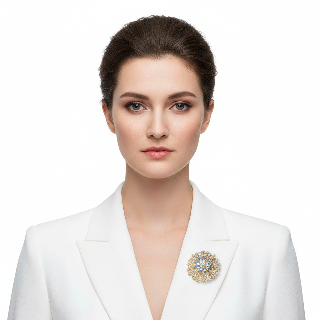 Brooch on blazer lapel