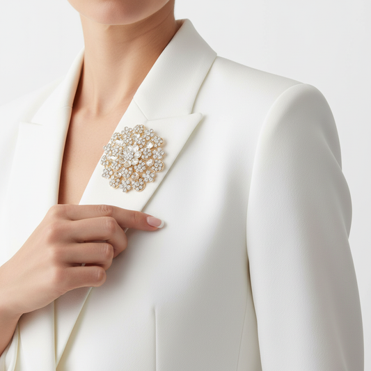 Brooch on blazer lapel