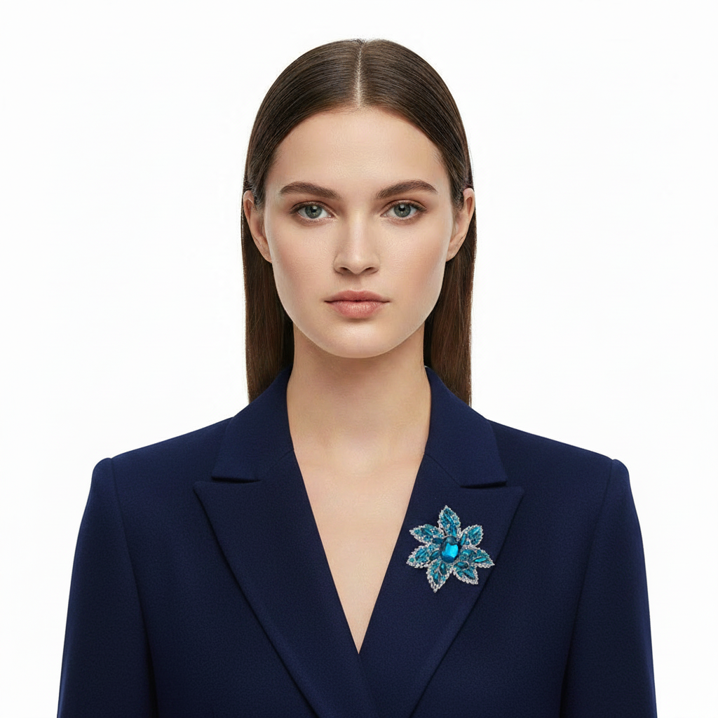 Brooch on Blue Half Coat