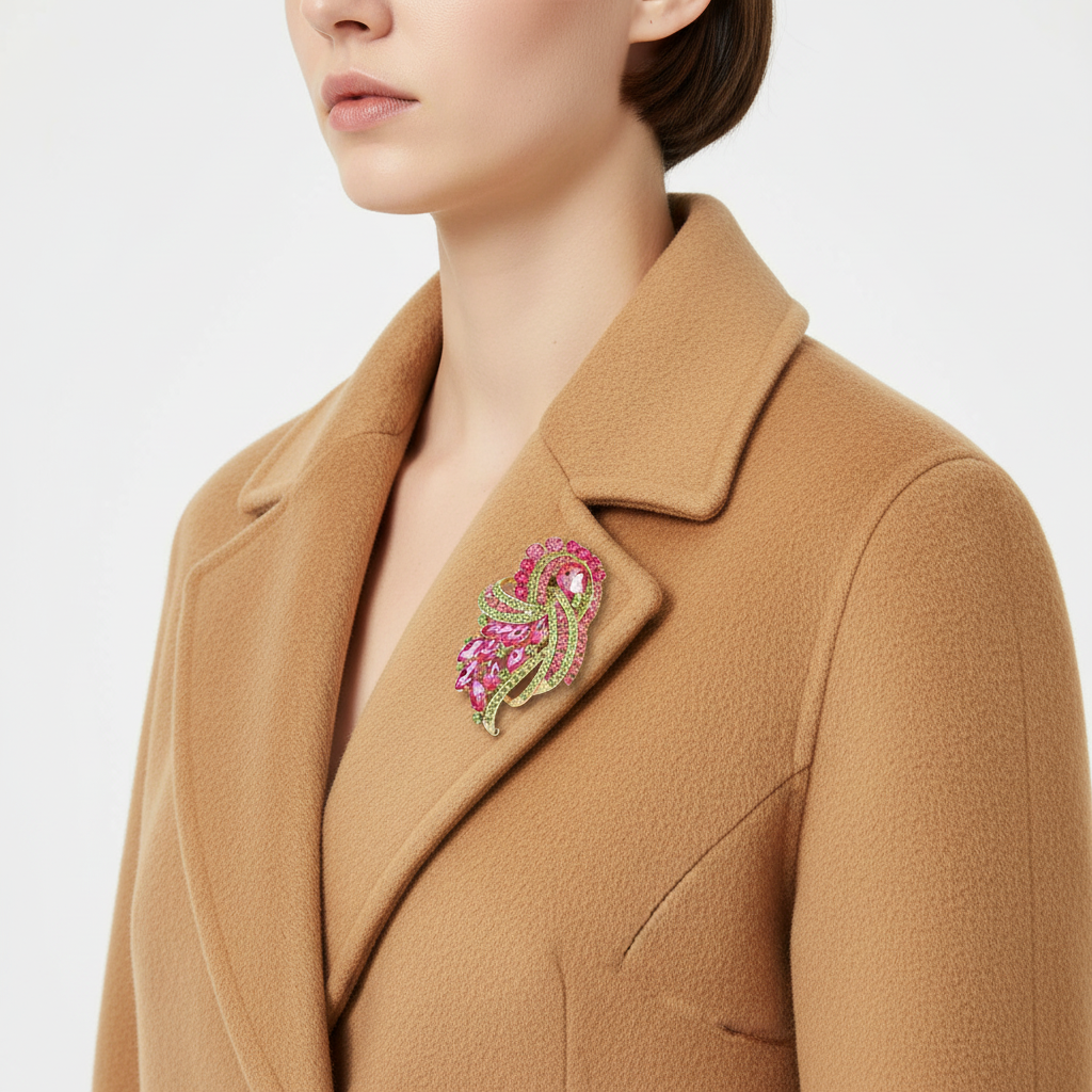 Brooch on camel coat