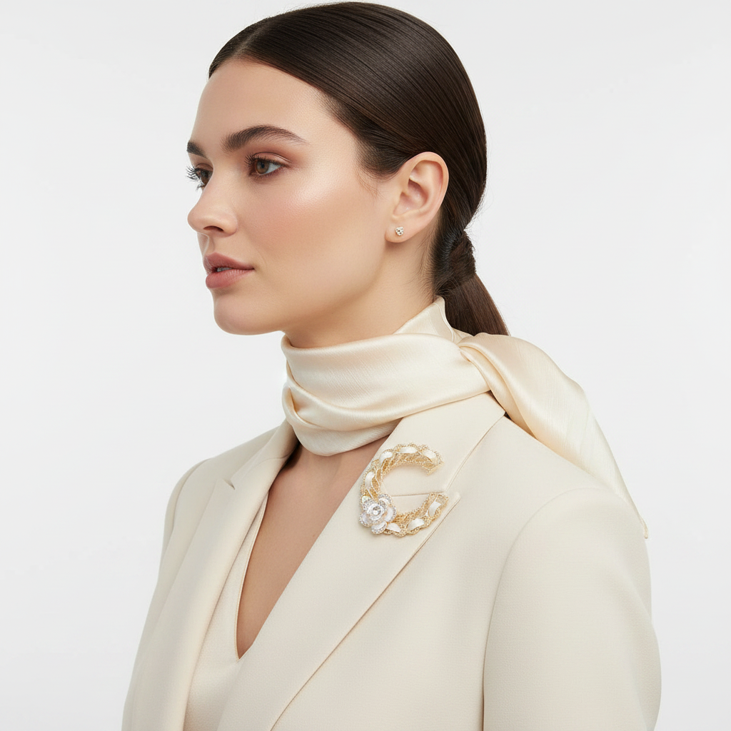 Brooch on scarf