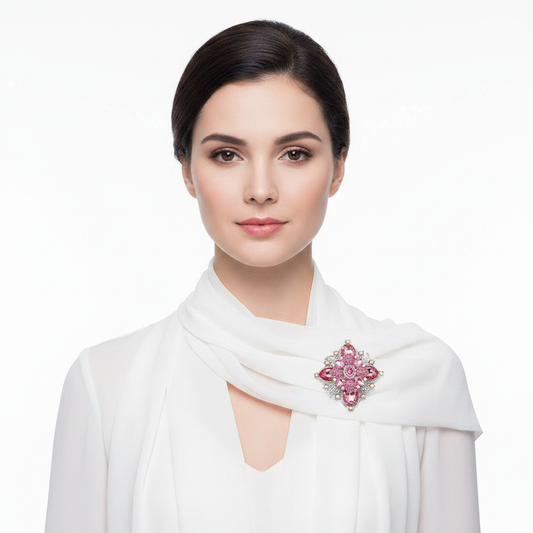 Brooch on White Chiffon Scarf – Front