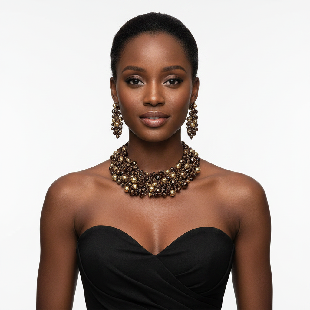 Brown Gold Beaded Choker Lifestyle Front