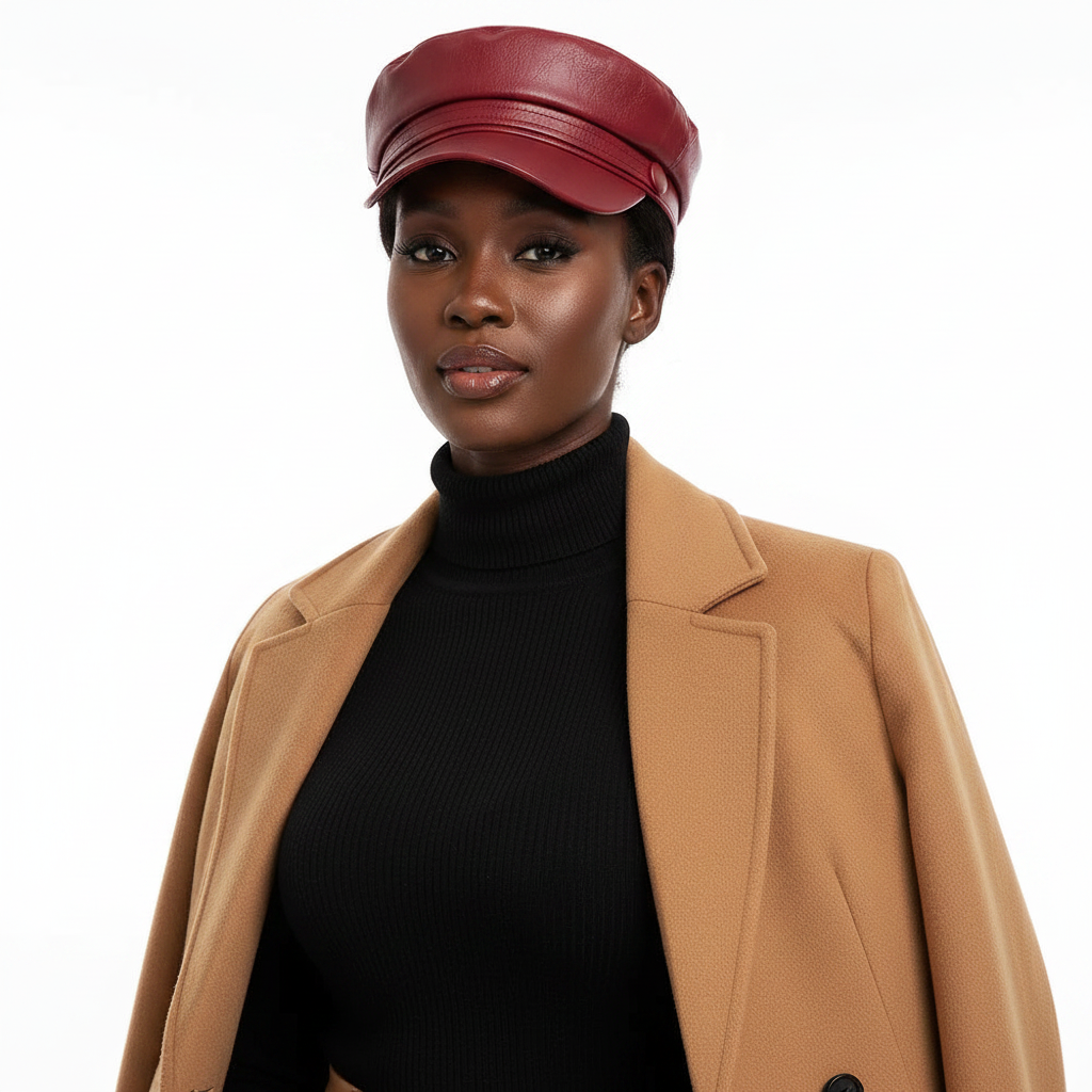 Burgundy Newsboy Cap – Front Lifestyle