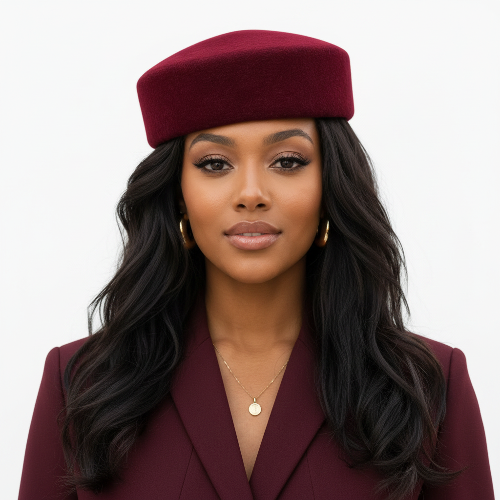 Burgundy Pillbox Hat - Front