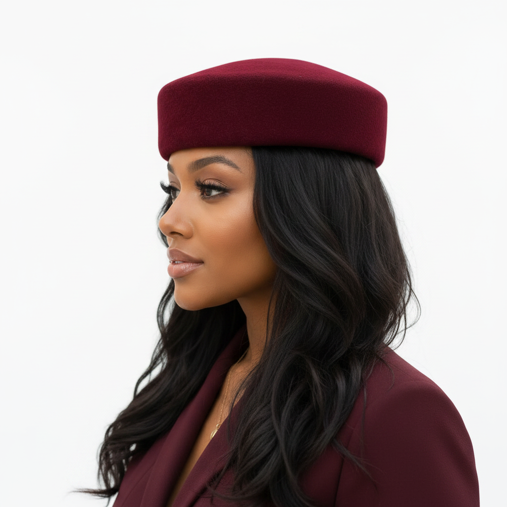 Burgundy Pillbox Hat - Side