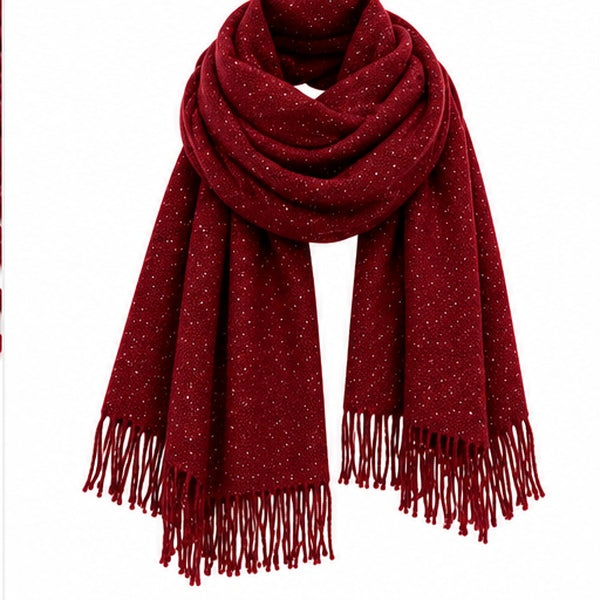 Burgundy Sparkle Long Fringed Scarf & Shawl Wrap for Women