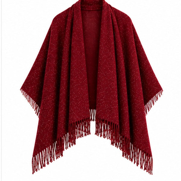 Burgundy Sparkle Long Fringed Scarf & Shawl Wrap for Women