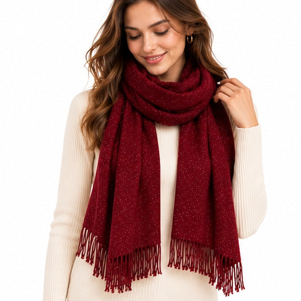 Burgundy Sparkle Long Fringed Scarf & Shawl Wrap for Women
