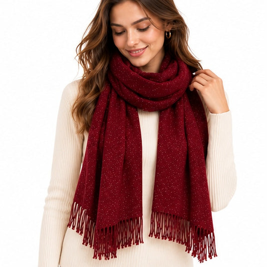 Burgundy Sparkle Long Fringed Scarf & Shawl Wrap for Women