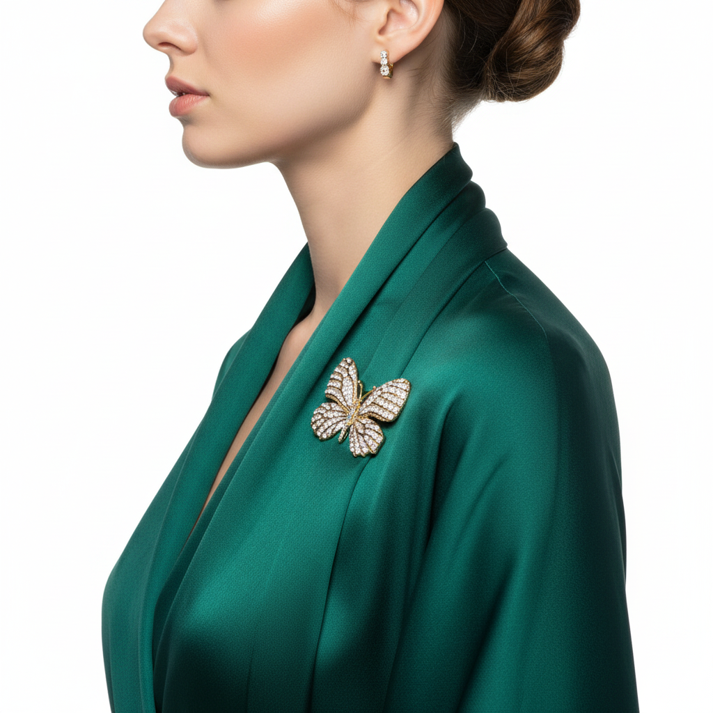 Butterfly Brooch on Silk Scarf