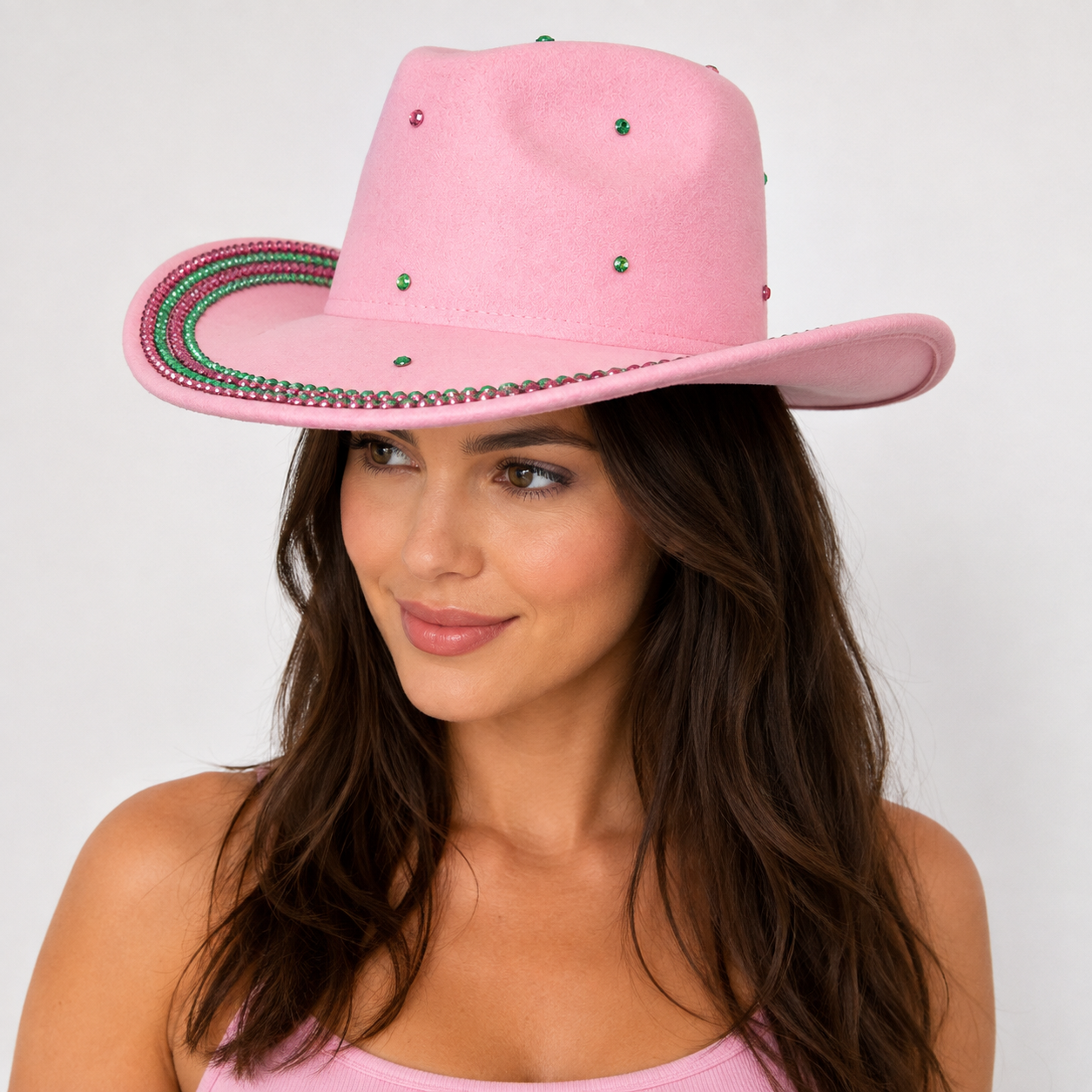 Rhinestone-Embellished Western Cowboy Hat | Pink & Black Glam