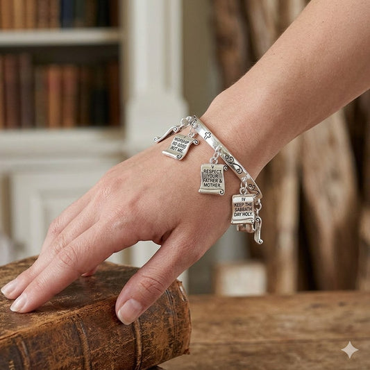 2pc Ten Commandments Charm Bracelet Christian Religious Jewelry Faith Gift Se