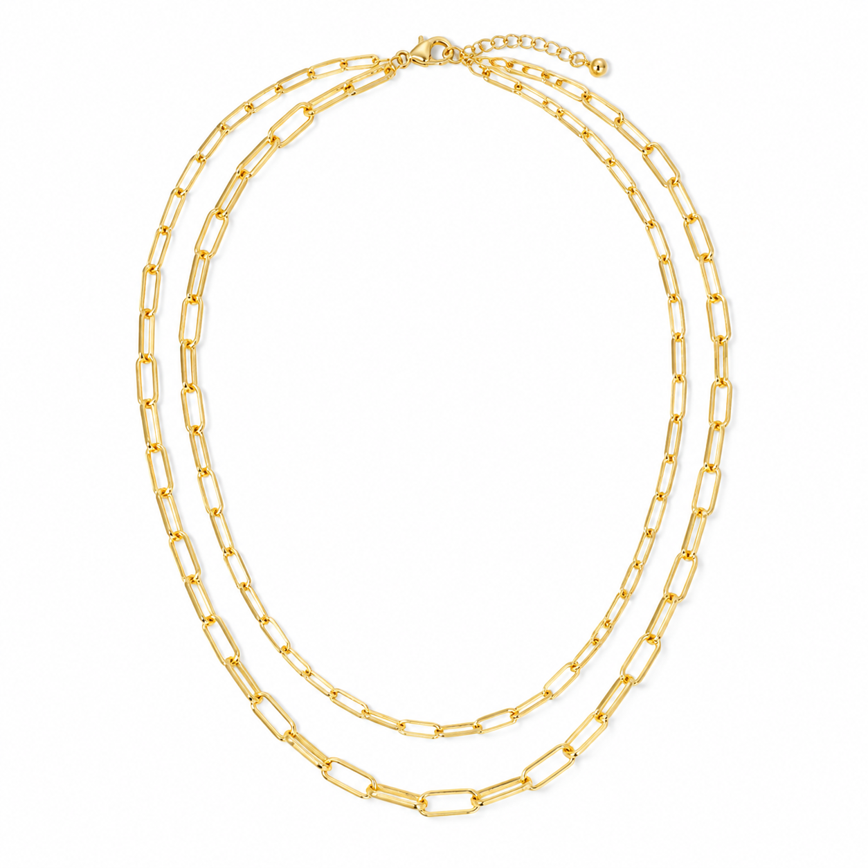 Gold Layered Paperclip Chain Necklace – Double Strand Geometric Link Statement Jewelry
