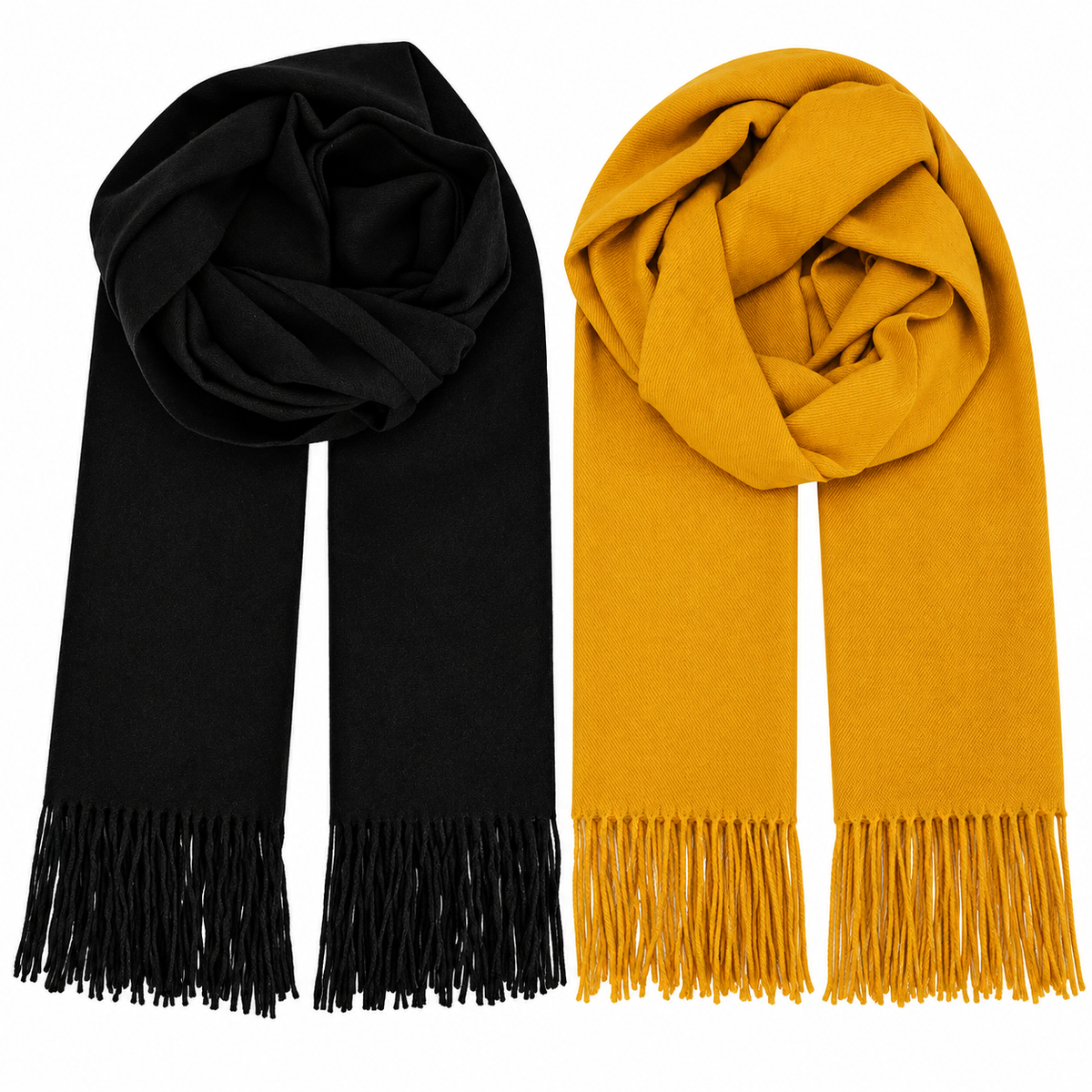 2-Piece Black & Mustard Fringe Scarf Set