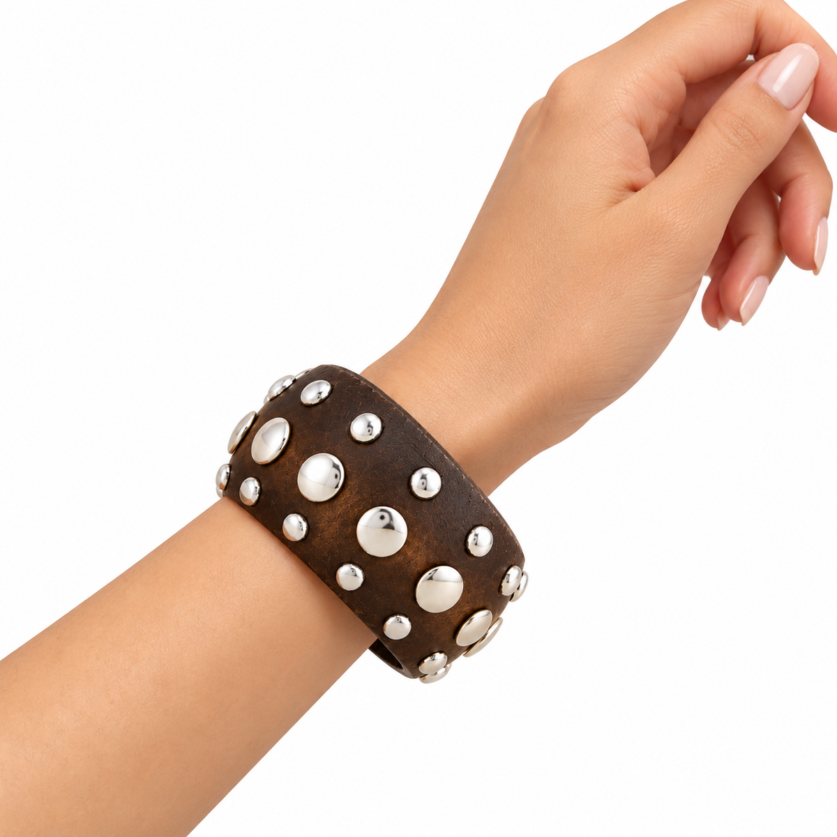 3-Piece Chunky Studded Bangle Bracelet Set in Red, Black & Brown