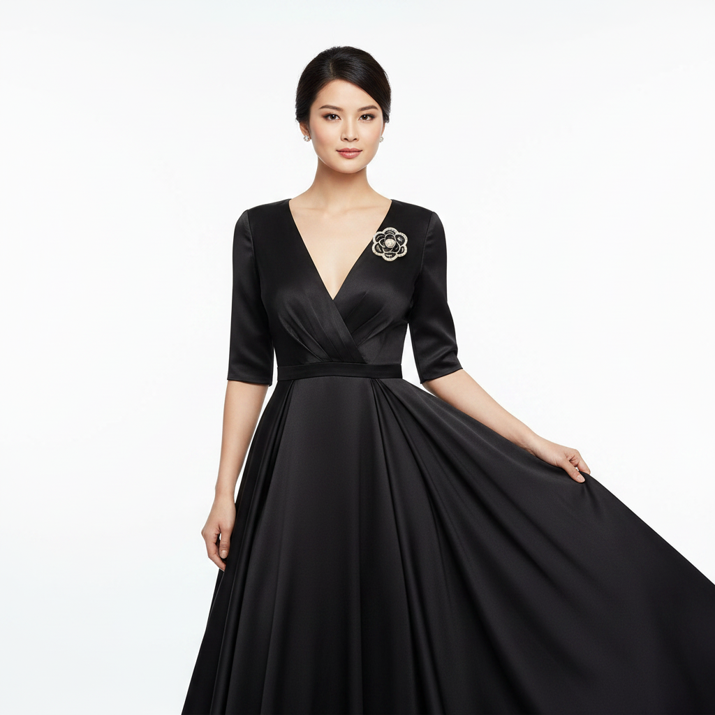 Camellia Brooch on Evening Dress