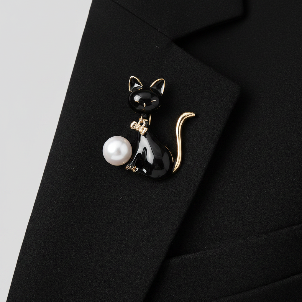 Cat Pearl Brooch – Blazer Lapel