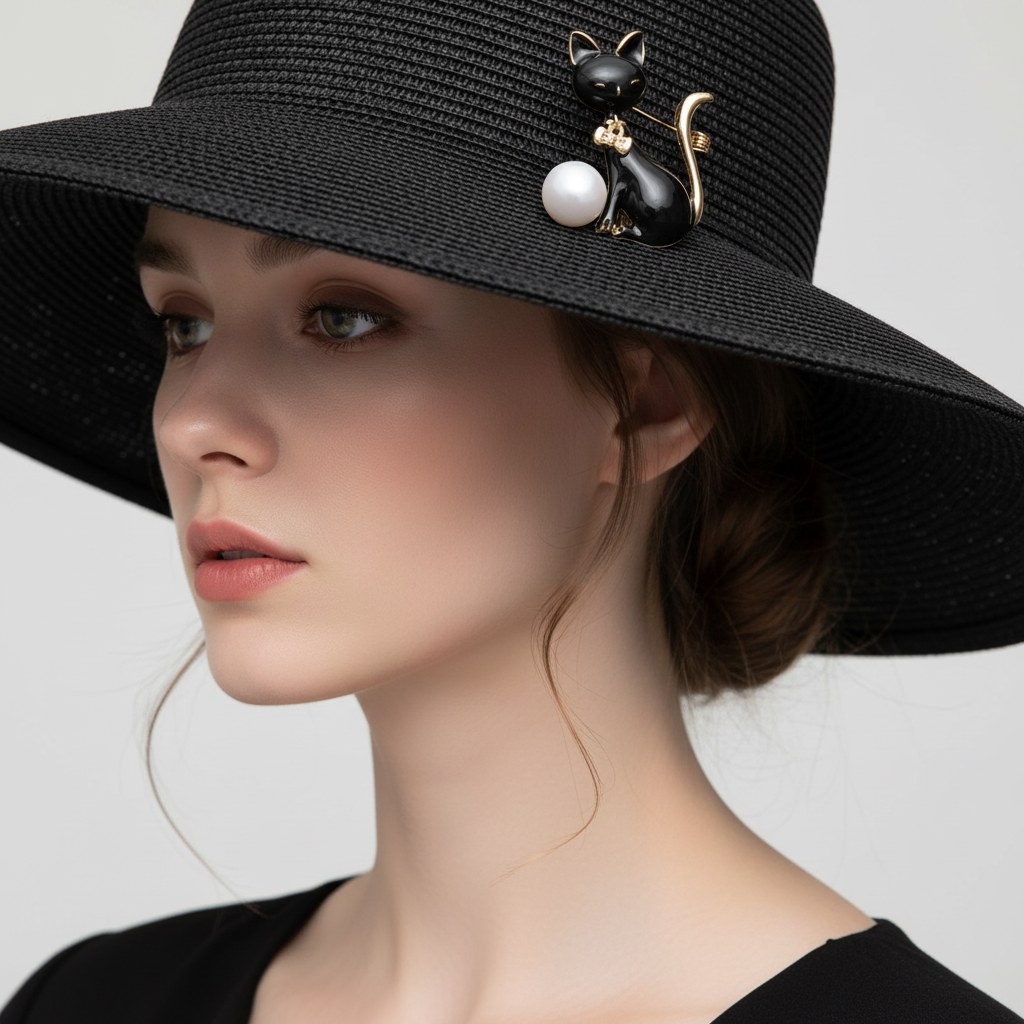 Cat Pearl Brooch – Hat Styling