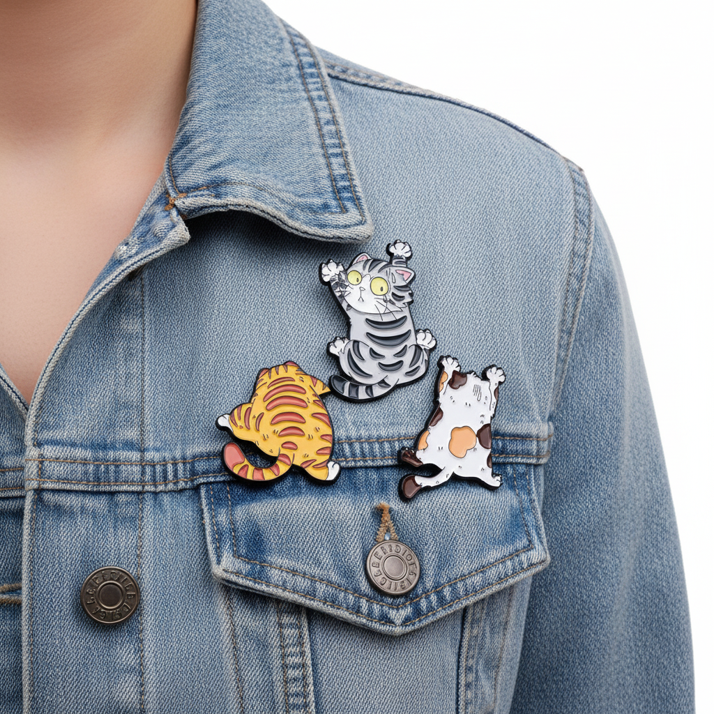 Cat Pins on Denim Jacket
