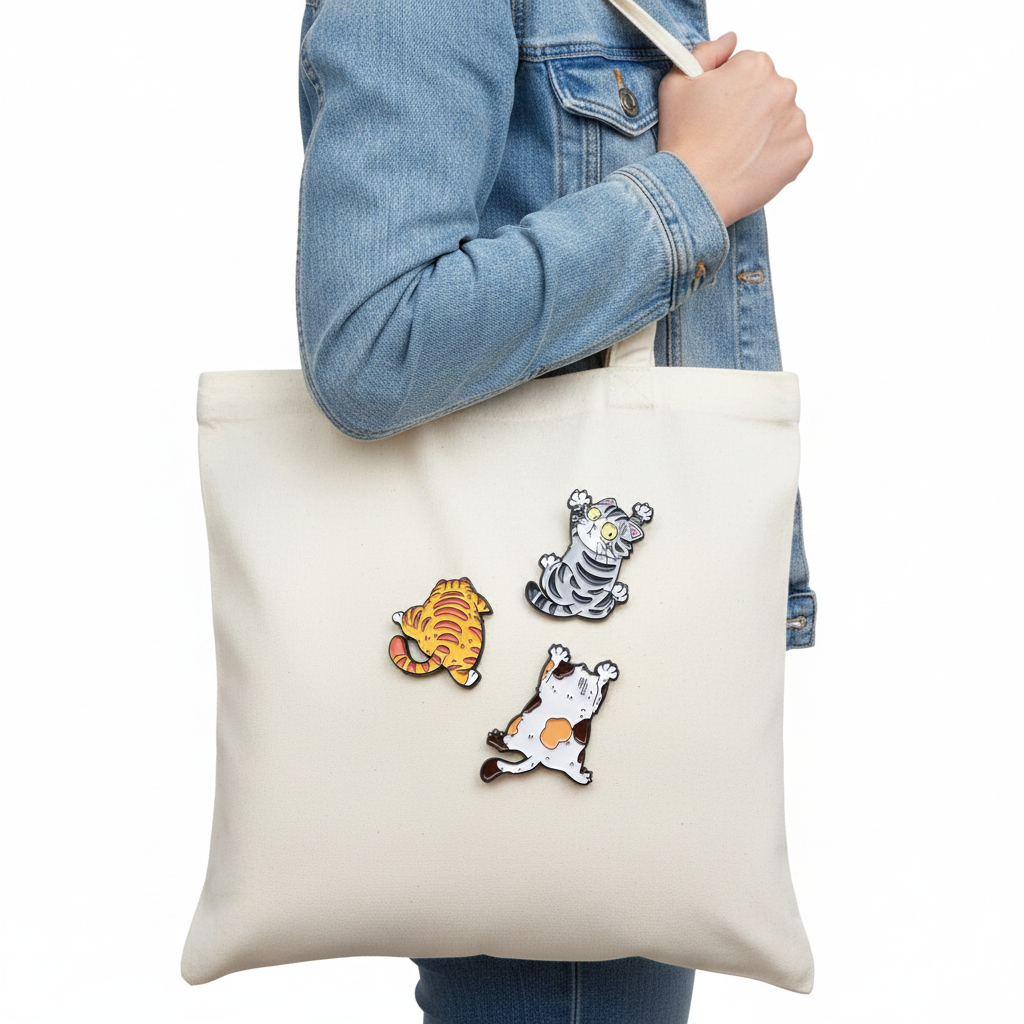Cat Pins on Tote Bag