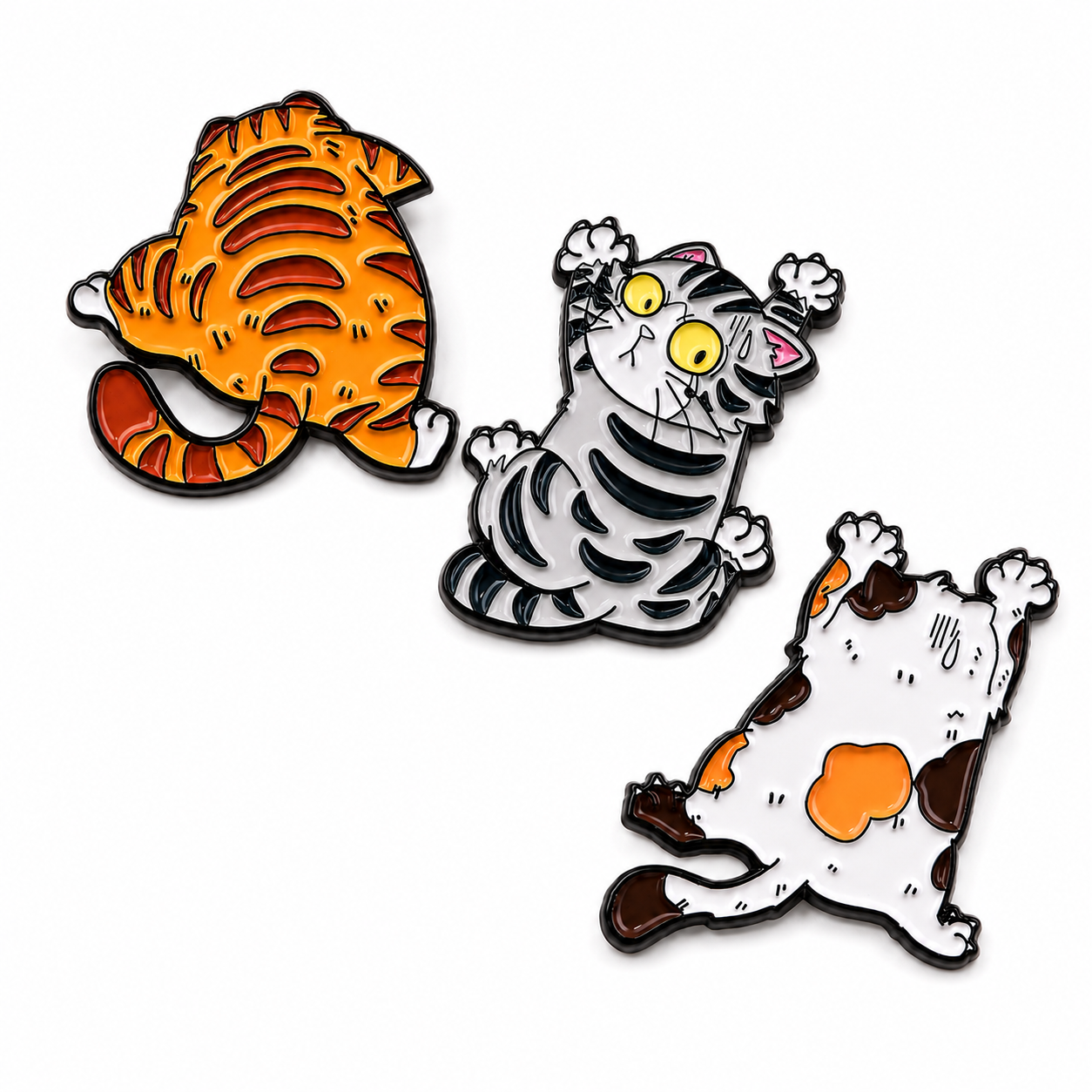 Funny Cat Enamel Pin Set of 3 | Clinging & Falling Kitty Brooch for Cat Lovers