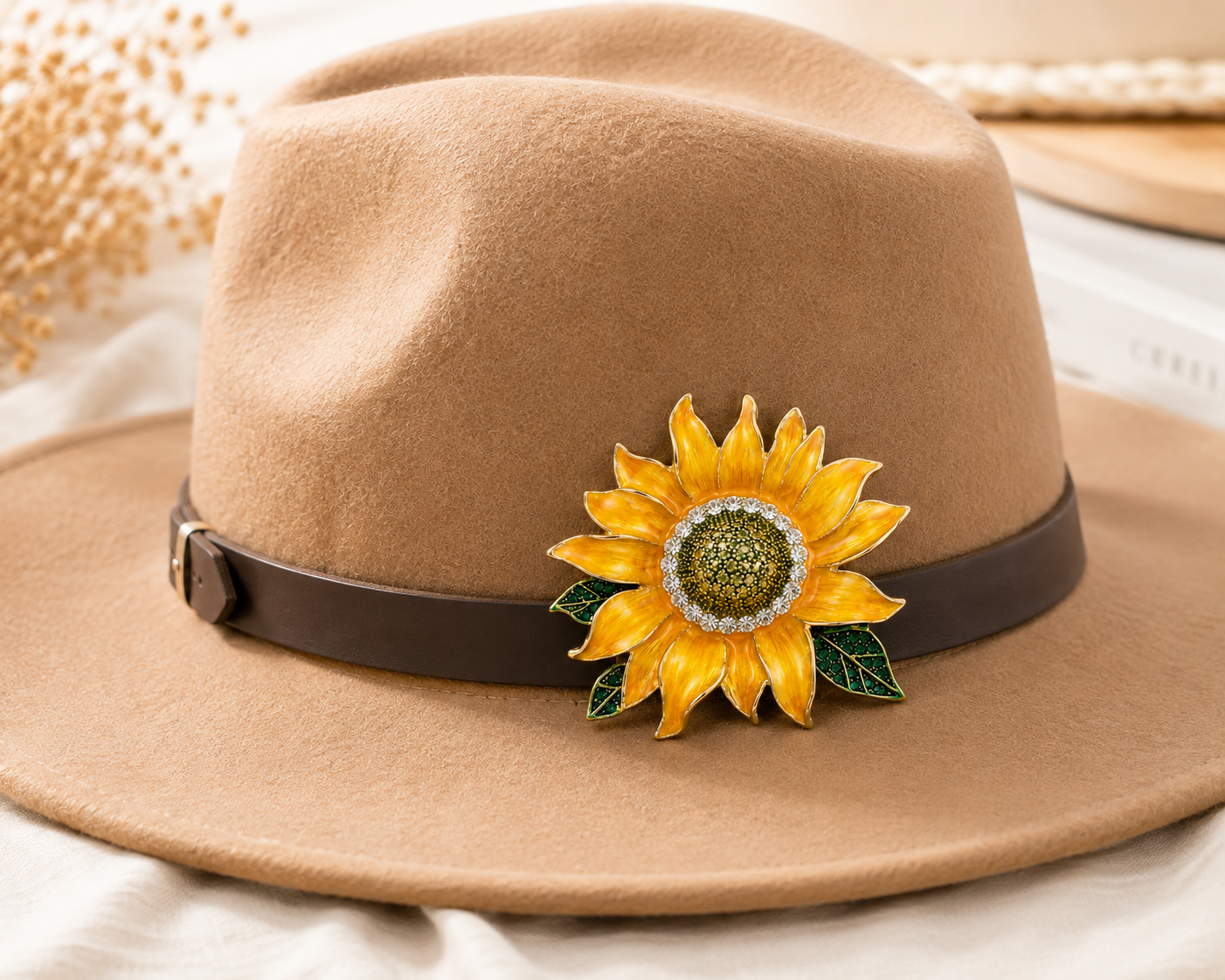 Sunflower & Red Flower Enamel Brooch Pin Set | 2 Piece Rhinestone Floral Pins
