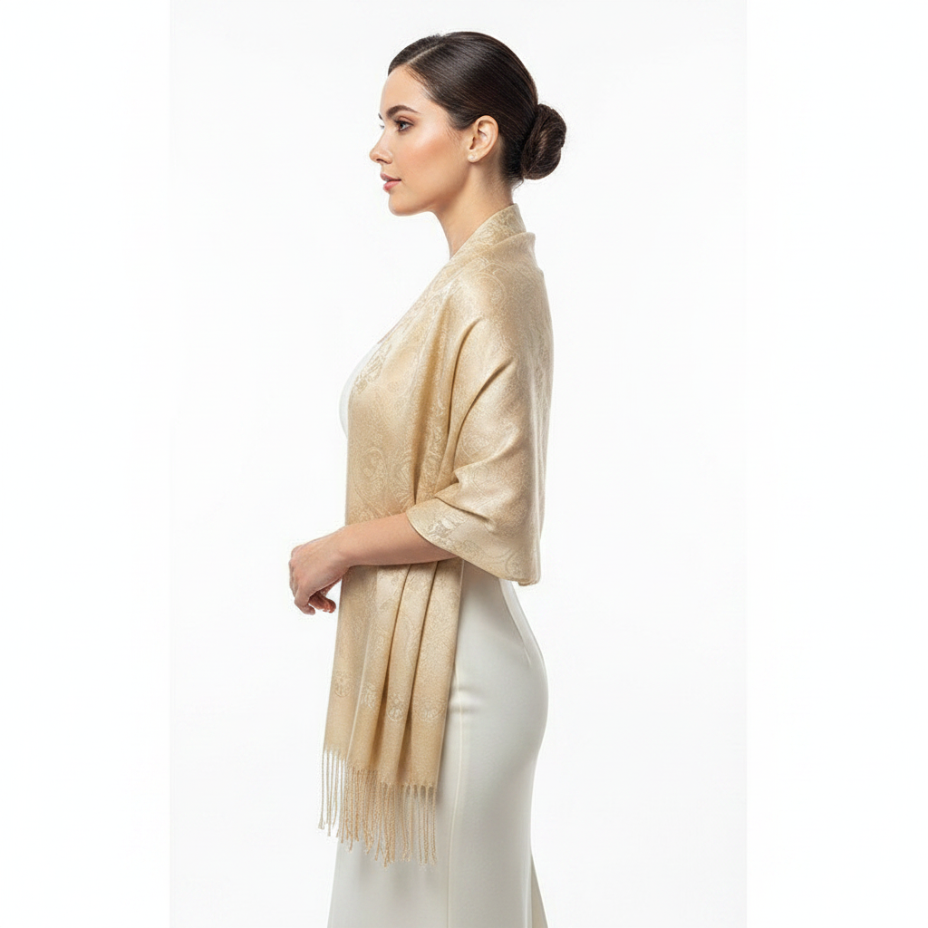 Champagne Jacquard Scarf – Side Lifestyle
