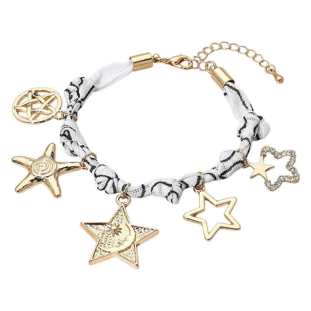 Star Charm Scarf Chain Bracelet Adjustable Celestial Fabric Wrap Jewelry
