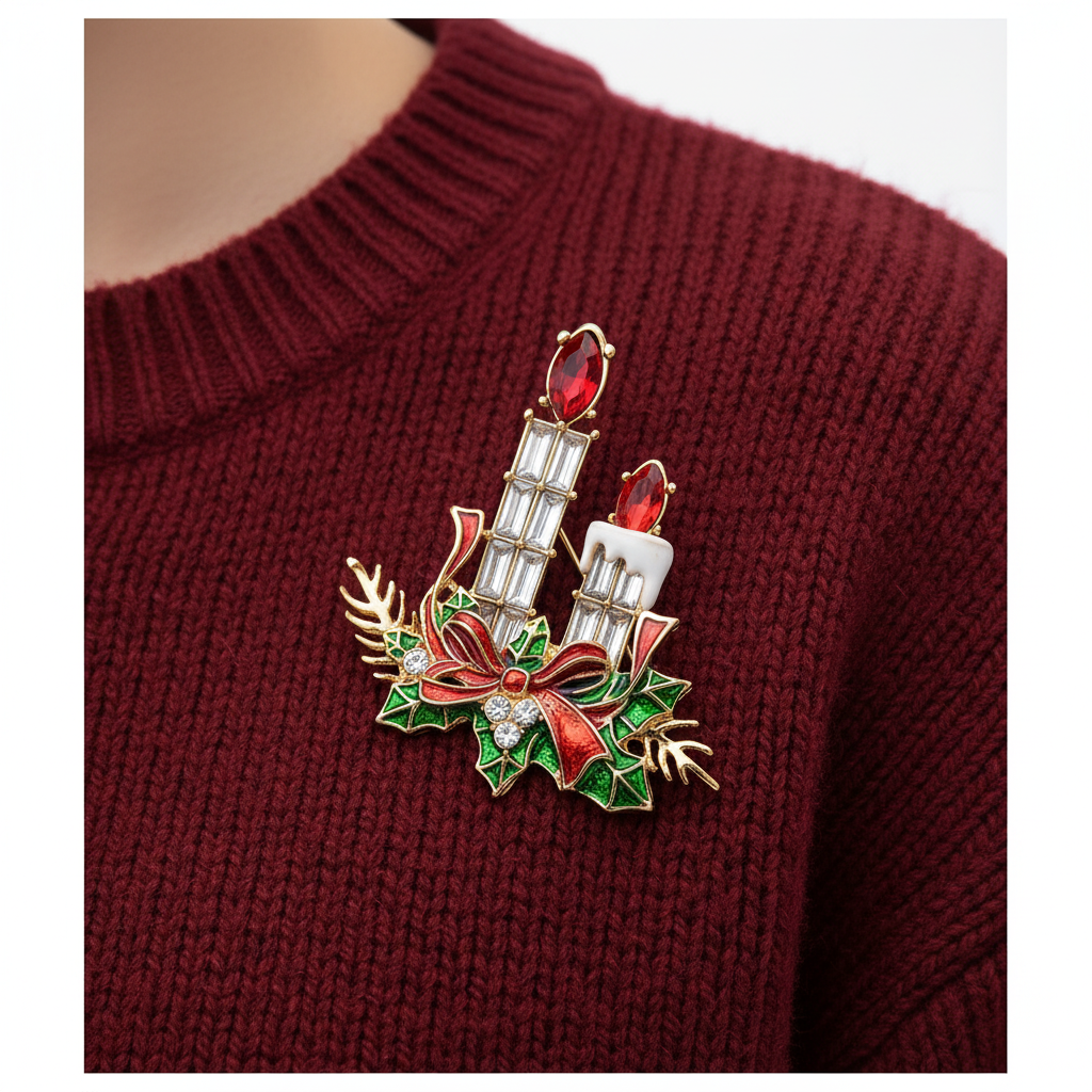 Christmas Candle Brooch – Lapel Close-up