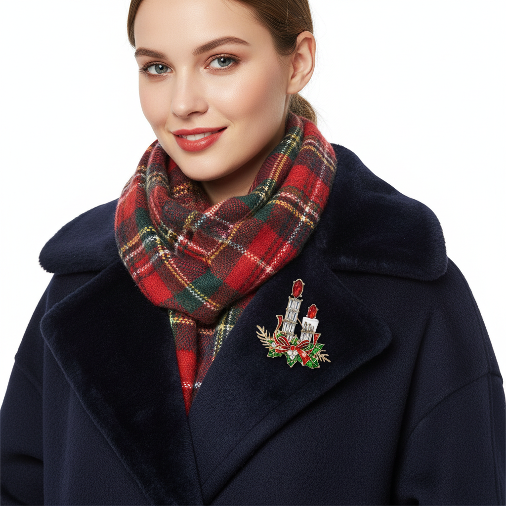 Christmas Candle Brooch – Scarf Styling