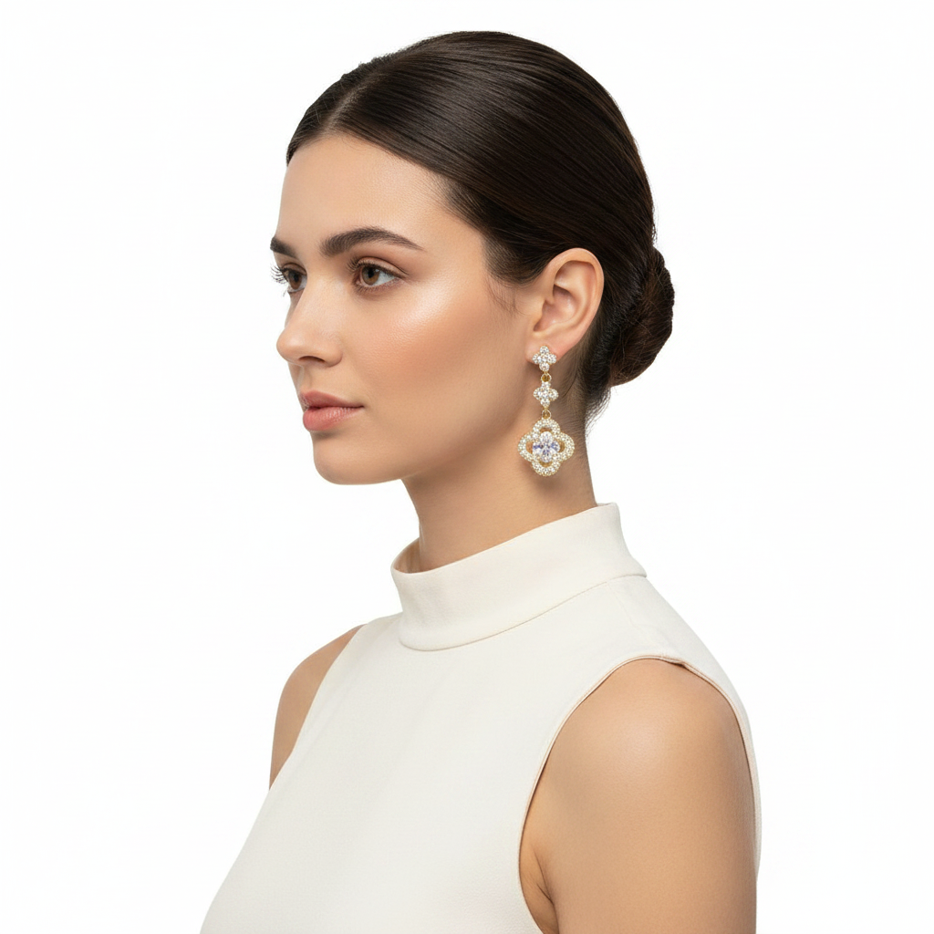 Clover Earrings - Side Profile Lifestyle