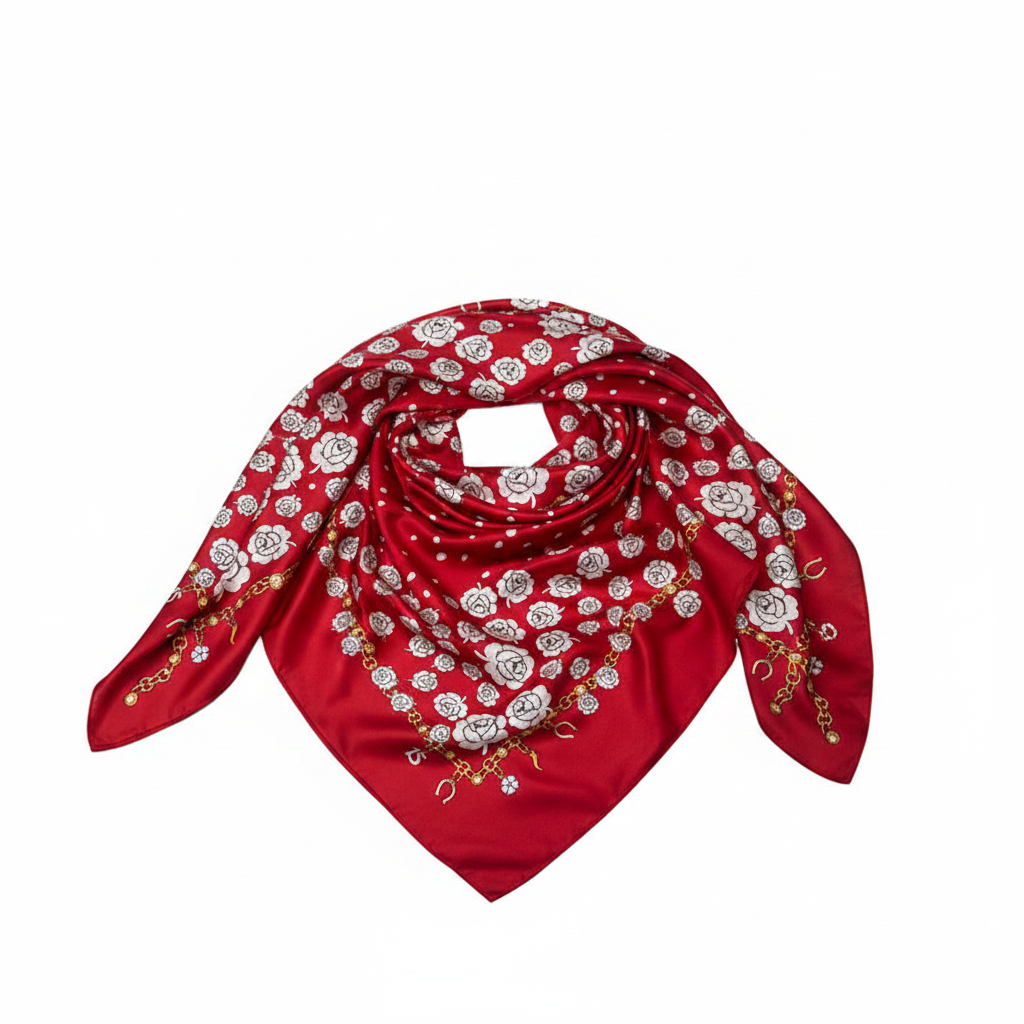 Crimson Camellia Scarf Draped Product Shot