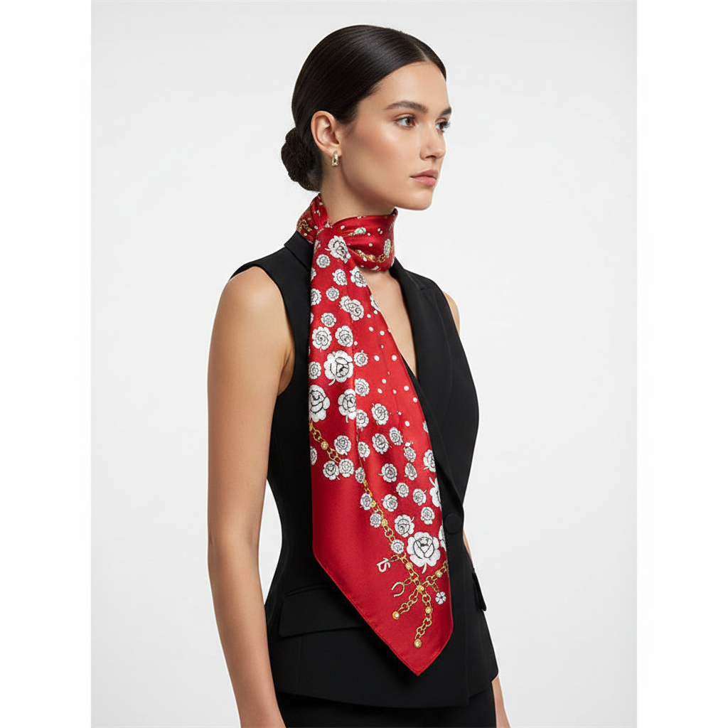 Crimson Camellia Scarf Side Lifestyle