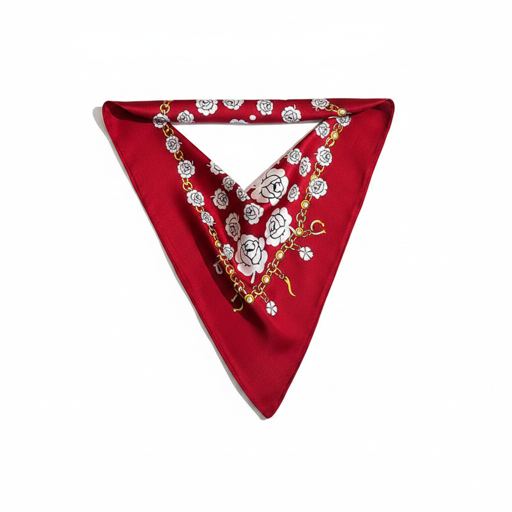 Crimson Camellia Scarf Triangle Fold